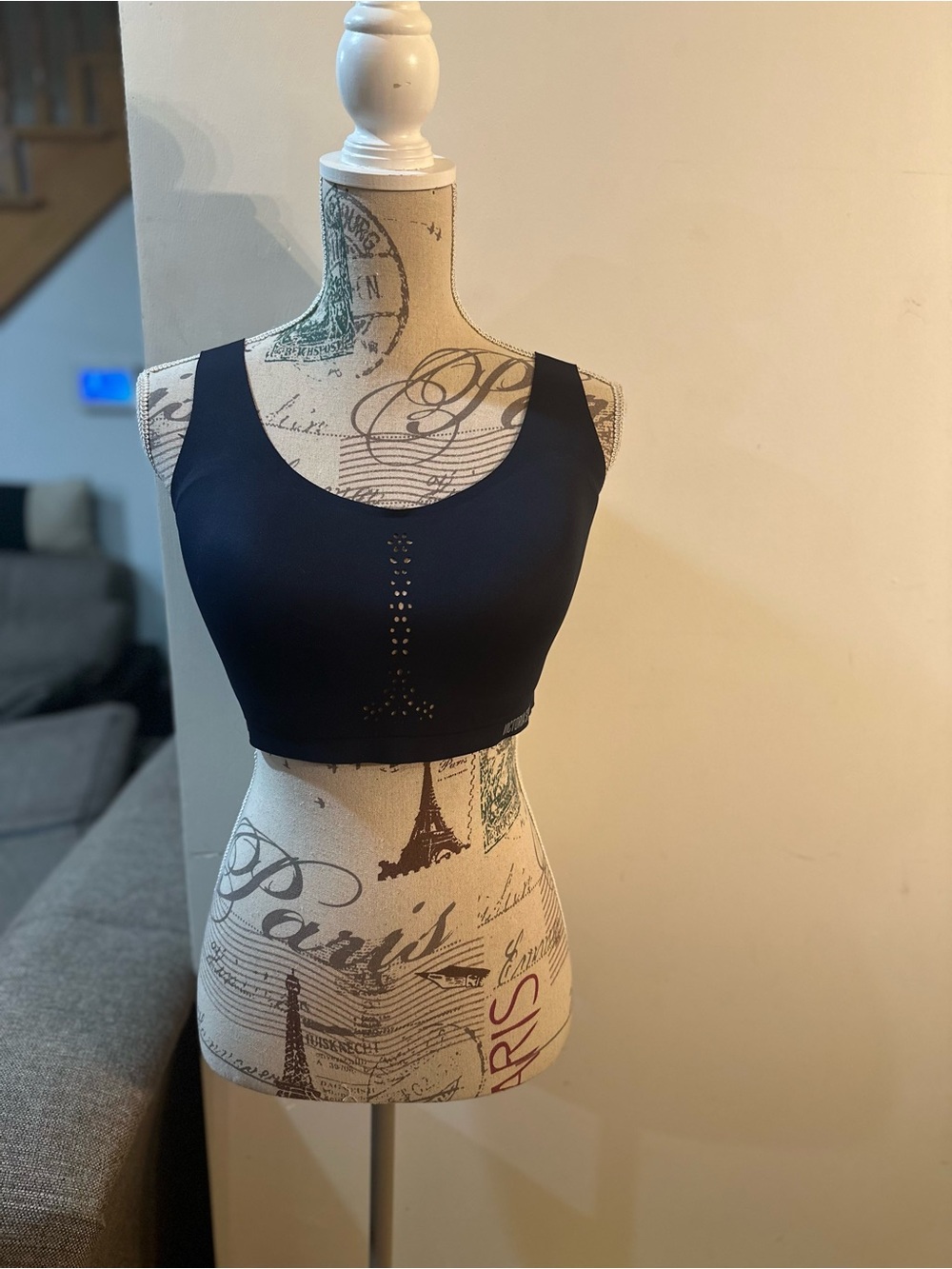 Victoria Sport Navy Blue Seamless Scoop Sports Bra with Front Vent Detail